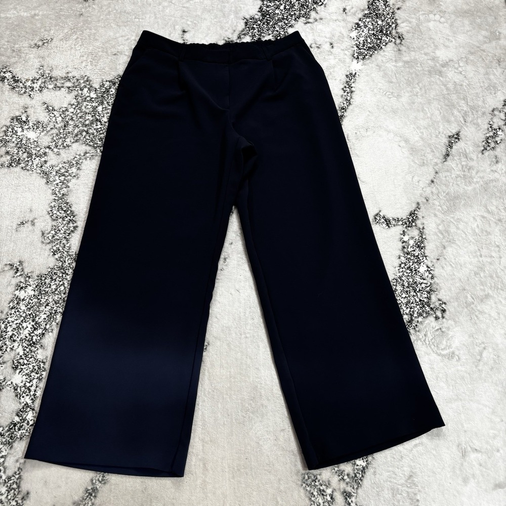 DKNY Women's Size 16 Navy Blue Wide Leg Dress Pants Trousers Career
